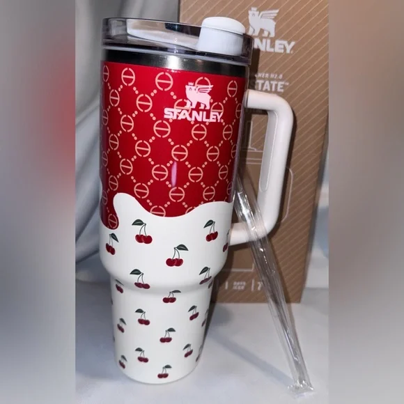 Stanley Flowstate Red and White Cherry Design Tumbler 40 oz. - Picture 2 of 7